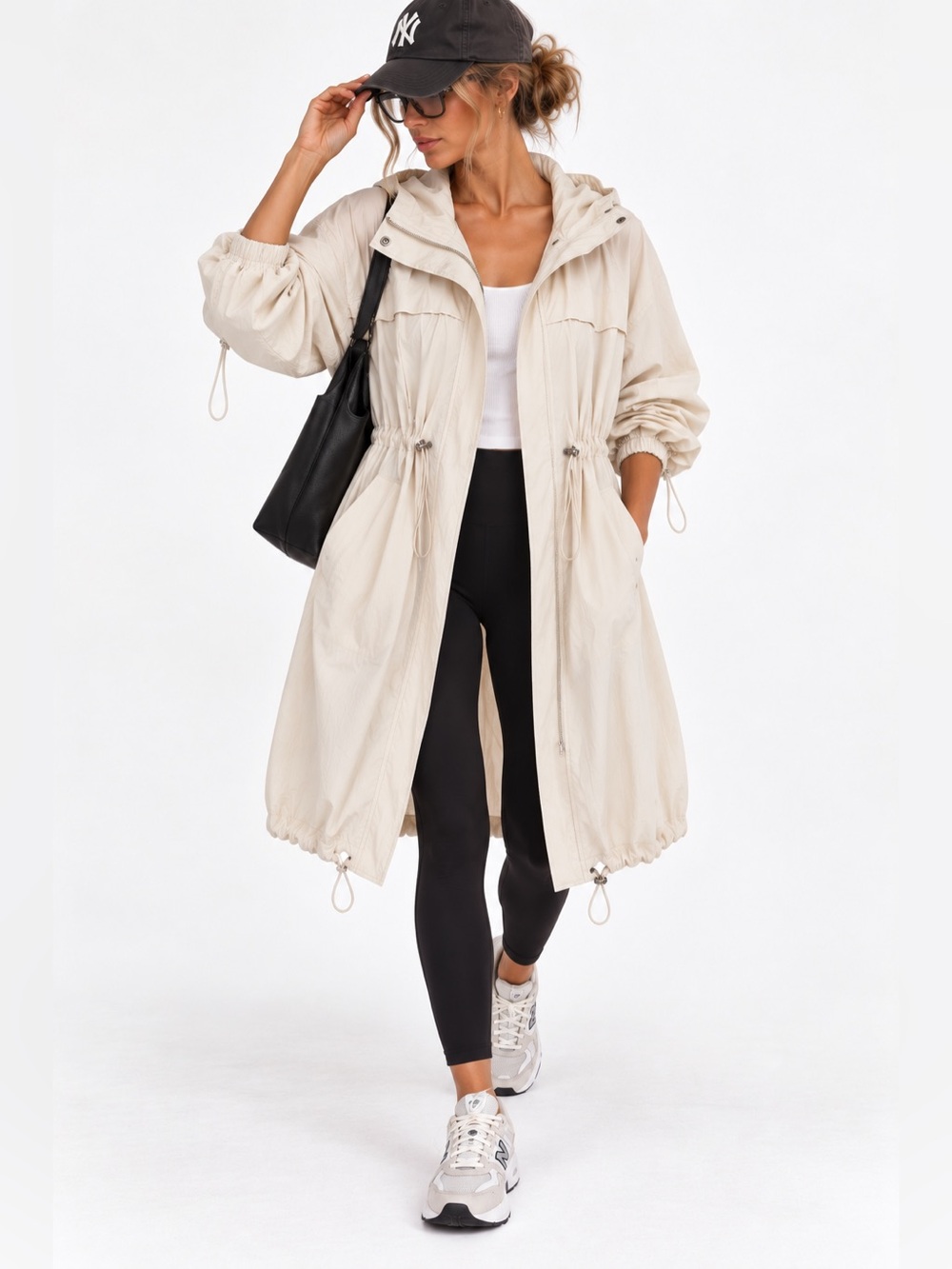 Jacqueline Conoir JAC • Cream Lightweight Trench Jacket XS Hooded Cinched toggle